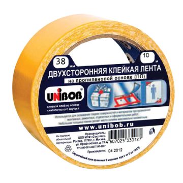 Клейкая лента 2-стор (38х10м) пп основа UNIBOB 1/48 