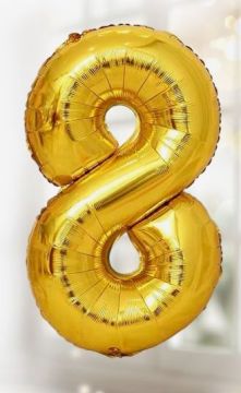 Шар фольгированный Цифра 8 85см цвет золото 1/20/700