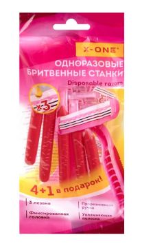 Станок для бритья одноразовый 3лезв увл полоска розовый 5шт X-ONE 1/48