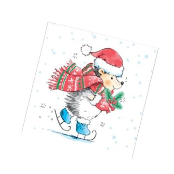 НГ Салфетки (24х24) 1-сл Ежик на коньках (40) 1/32