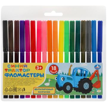 Фломастеры 18цв круглый корпус блистер Синий трактор Умка 1/12