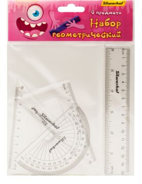Набор чертежный малый линейка 15см 2 угольника транспортир Silwerhof 1/24