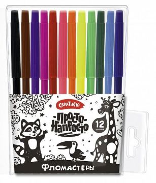 Фломастеры 12цв блистер упаковка круглый корпус Creativiki ПРОСТО 1/24