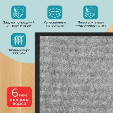 Коврик придверный ИЗНОСОСТОЙКИЙ влаговпитывающий 90х150см серый PRIMILA STANDARD 1/1 (Клиент)