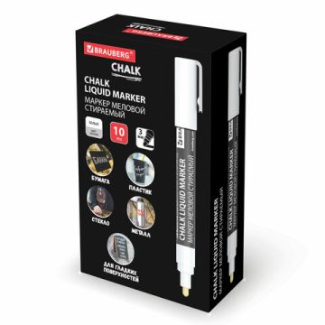 Маркер меловой белый 3мм стираемый BRAUBERG CHALK 1/10 (Клиент)