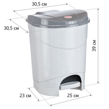 Ведро-контейнер 19л с крышкой и педалью для мусора 38х29х30см серое IDEA М2892 1/4 (вывод)