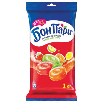 Продукты, Карамель леденцовая БОН ПАРИ Фруктовый микс ассорти 1кг 1/1