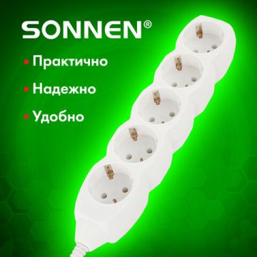 Сетевой фильтр 5м SONNEN U-155G 5 розетки с заземлением 10 А белый 1/20 (клиент)