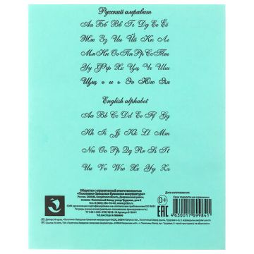 Тетрадь 12л линия косая с полями офсет ЗЕЛЕНАЯ обложка ПЗБМ 1/300