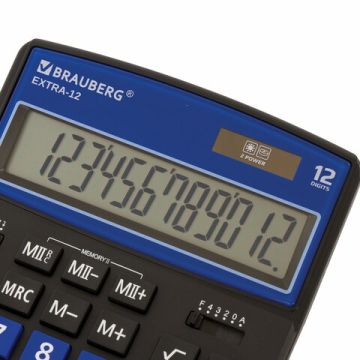 Калькулятор настольный BRAUBERG EXTRA-12-BKBU (206x155мм) 12разр дв питание ЧЕРНО-СИНИЙ 1/1