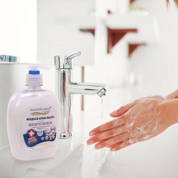 Мыло жидкое крем 500мл с дозатором антибактериальное ЗОЛОТОЙ ИДЕАЛ Жемчужное 1/12 (Клиент)