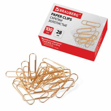 Скрепки 28мм 100шт золотистые BRAUBERG 1/10/300 (клиент)