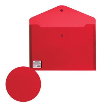 Папка-конверт с кнопкой А4 до 100л прозрачная, красная, СВЕРХПРОЧНАЯ 0,18 мм BRAUBERG 1/10/100