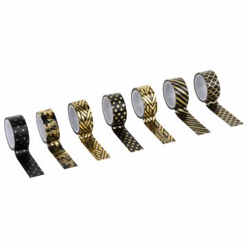 Клейкие WASHI-ленты д/декора с фольгой ЧЕРН ЗОЛОТО 15мм*3м 7шт рисов бумага ОСТРОВ СОКРОВИЩ