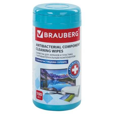 Чистящие салфетки BRAUBERG для мониторов оптики и пластика антибактер 1/12