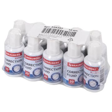 Корректирующая жидкость штрих 20мл флакон с кисточкой быстросохнущая EXTRA BRAUBERG 1/10 (Клиент)