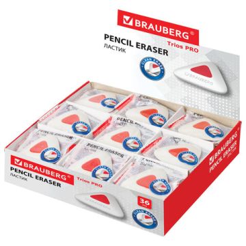Ластик 36х36х9мм треугольный с держателем белый BRAUBERG Trios PRO 1/36/1440 (Клиент)