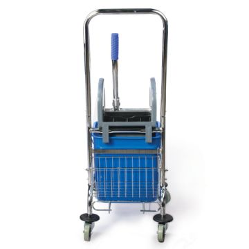 Тележка уборочная BRABIX Проф 1-съемное ведро 25л мех.отжим корзина метал.каркас синяя 1/1 (клиент)