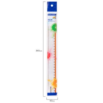 Линейка 30см пластиковая прозрачная с оранжевой шкалой BRAUBERG Fresh zone 1/24 (Клиент)