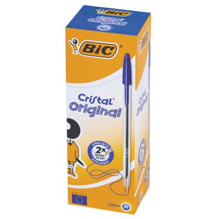 Ручка шариковая синяя узел 1мм линия письма 0,32мм корпус прозрачный BIC Cristal 1/50/1000