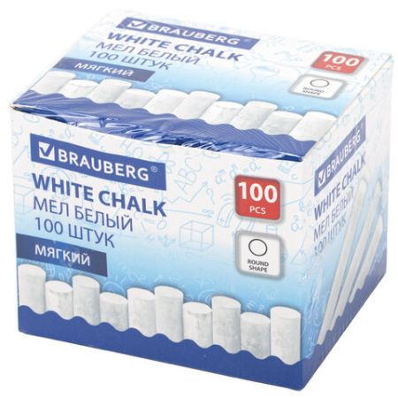 Мелки школьные белые 100шт  круглый мягкий BRAUBERG 100/3000 (Клиент)