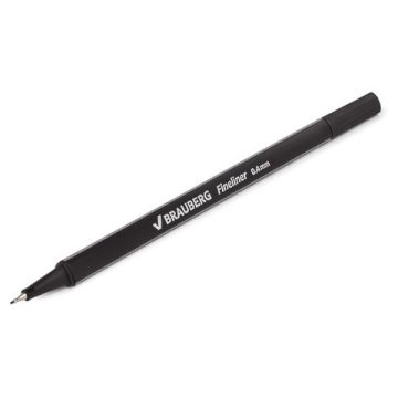 Ручка капиллярная черная 0,4мм трехгранная металл наконечник BRAUBERG  1/12/1728