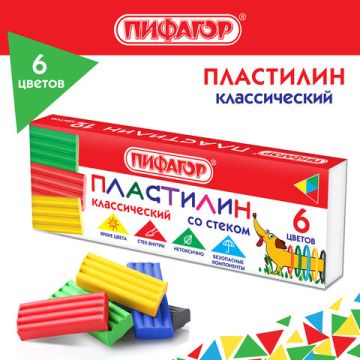 Пластилин 06цв 90г со стеком Веселая такса ПИФАГОР 1/56