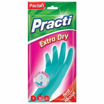 Резиновые перчатки с х/б напыл латекс хозяйств синие М PACLAN Extry Dry 1/20 (Клиент)