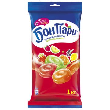 Продукты, Карамель леденцовая БОН ПАРИ Фруктовый микс ассорти 1кг 1/1