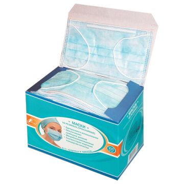 Маски медицинские, комплект 100шт 3-х сл одноразовые голубые ГЕКСА 1/20 (клиент)