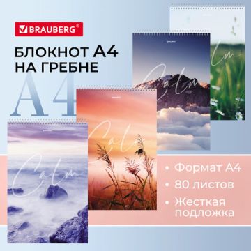 Блокнот 80л А4 198х297мм клетка гребень жесткая подложка BRAUBERG Calm 1/4/24 (Клиент)