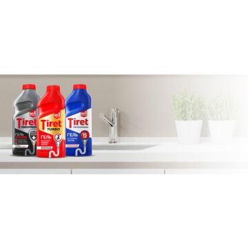 Средство жидкое 500мл Tiret (Тирет) Турбо гель для прочистки канализационных труб 1/12