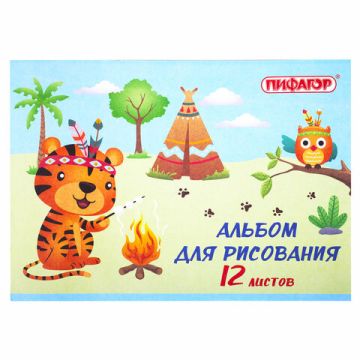 Альбом для рисования 12л А4 на скрепке Пифагор Пикник  1/12/120