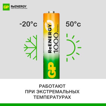 Элемент питания аккумулятор GP ReEnergy Ni-Mh AAA(R03) КОМПЛЕКТ 2шт ёмк 950мАч  (Клиент)