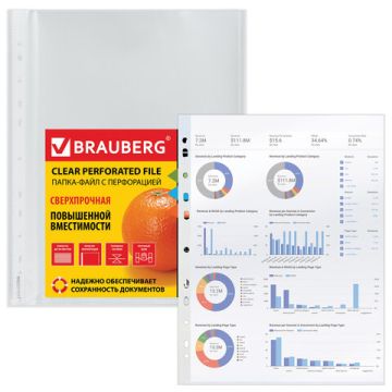 Перфофайлы А4 100 мкм плотные матовые СВЕРХПРОЧНЫЕ BRAUBERG 50шт 1/20 (Клиент)