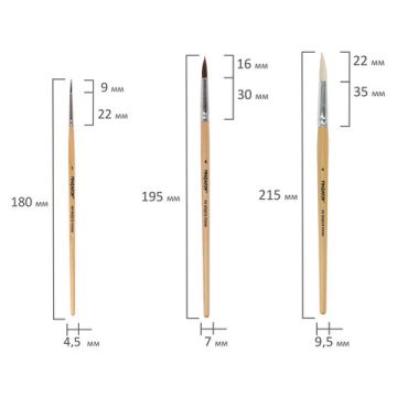 Кисти 5шт Пони круглые №1,4, Коза круглая №3,6, Щетина плоская №4 ПИФАГОР 1/12