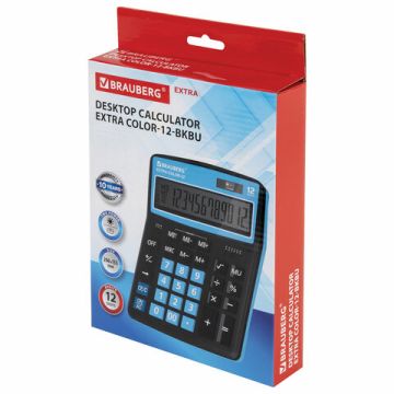 Калькулятор настольный BRAUBERG EXTRA COLOR-12-BKBU (206x155мм) 12 разр дв питание черно-голуб 1/20