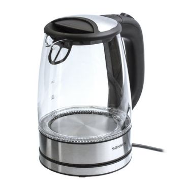 Чайник SONNEN KT-1788, 1,7 л, 2200 Вт, закрытый нагревательный элемент, стекло, черный, п (Клиент)