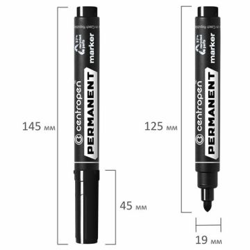Маркер перманентный черный 2,5мм круглый наконечник CENTROPEN 1/10/1000