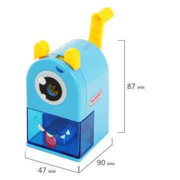 Точилка механическая для ч/гр и цв карандашей, корпус голубой ПИФАГОР Монстрик 1/12