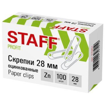 Скрепки 28мм 100шт оцинкованные STAFF 1/10/300