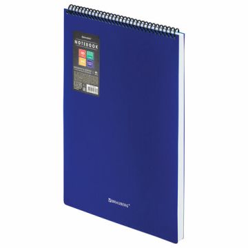 Блокнот 80л А4 клетка обложка пластик синий BRAUBERG 1/30