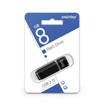 Флэш-диск 8 GB SMARTBUY Quartz USB 2.0 черный SB8GBQZ-K 1/180 (Клиент)