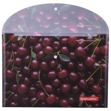 Папка-конверт с кнопкой BRAUBERG CHERRY, А4, 160 мкм, до 100 листов, цветная печать, 228037
