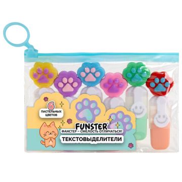 Набор текстовыделителей с топперами FUNSTER 6шт пастель линия 1-4мм 1/12 (Клиент)