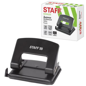 Дырокол на 20листов средний черный металлический эконом Staff 1/12