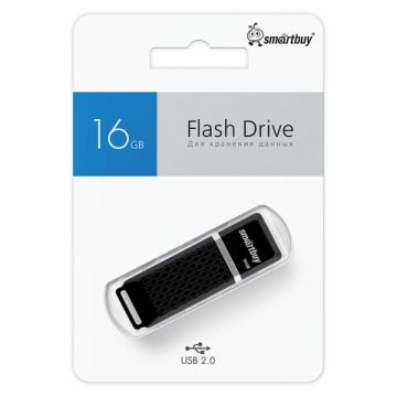 Флэш-диск 16 GB SMARTBUY Quartz, USB 2.0, черный SB16GBQZ-K 1/100 (Клиент)