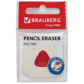 Ластик 36х36х9мм треугольный с держателем белый BRAUBERG Trios PRO 1/36/1440 (Клиент)