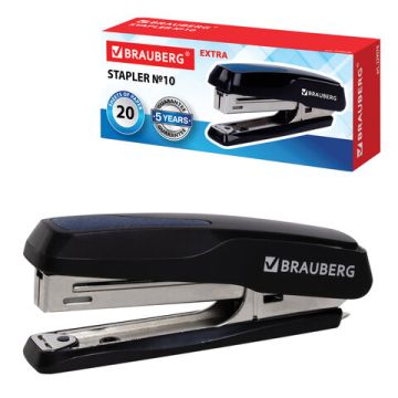 Степлер №10 BRAUBERG Extra до 20 листов антистеплер черно-синий 1/24
