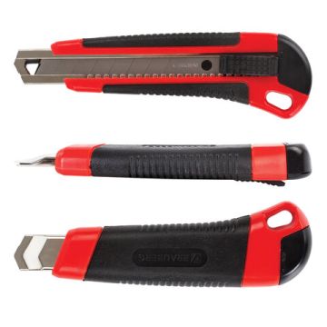 Нож канцелярский 18мм автофиксатор с резиновой вставкой+3лезв черно-красный Brauberg 1/12/144